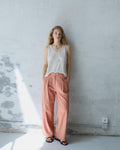 Pantalón Wide Leg Pinzas Rayas Naranja