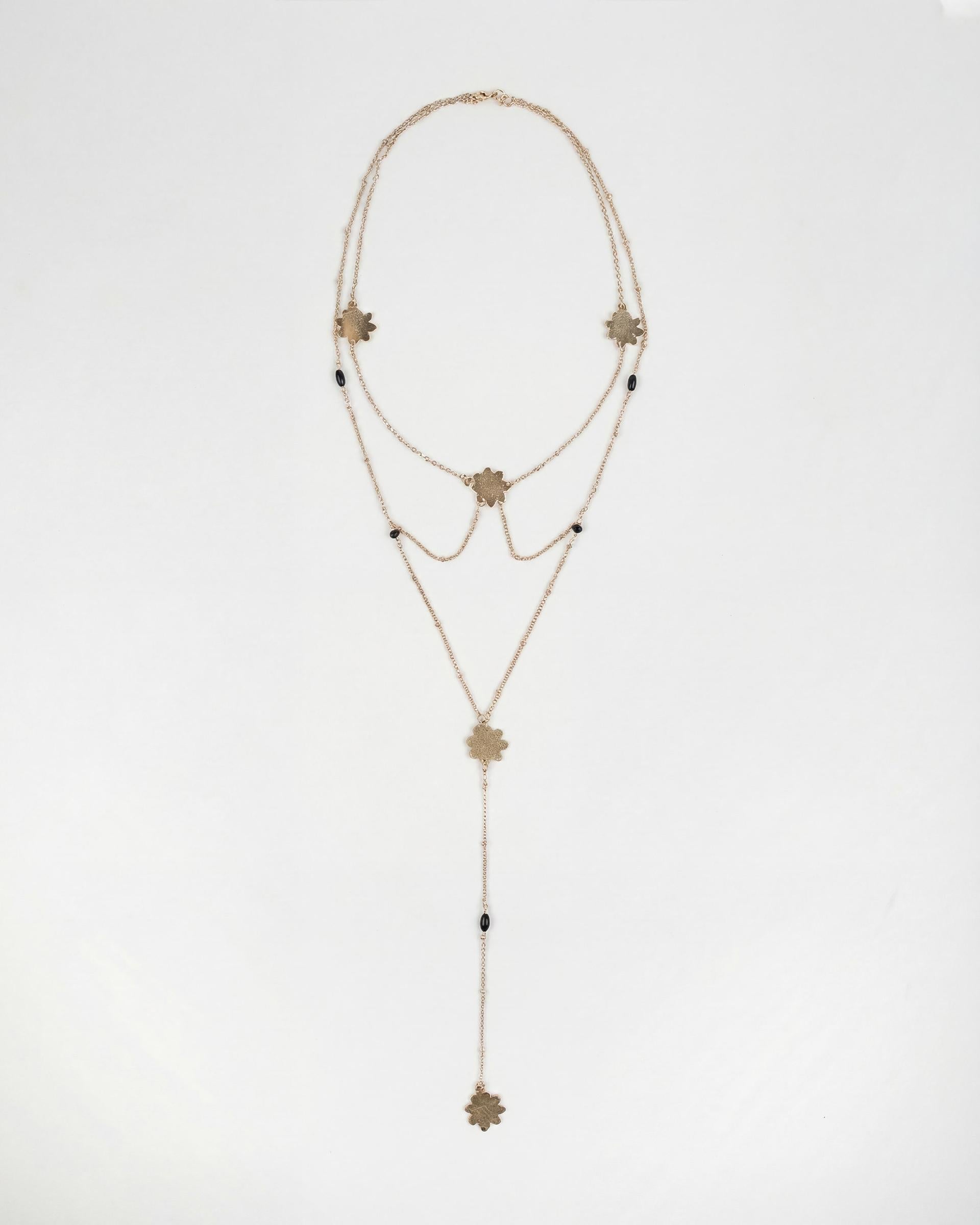 Collar Largo Flores Abalorios Oro