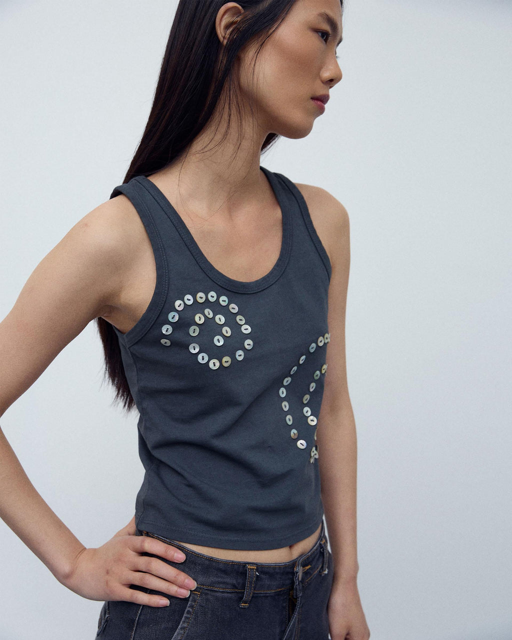 Camiseta Espiral Botones Antracita