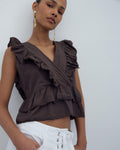Blusa Cruzada Volantes Marrón