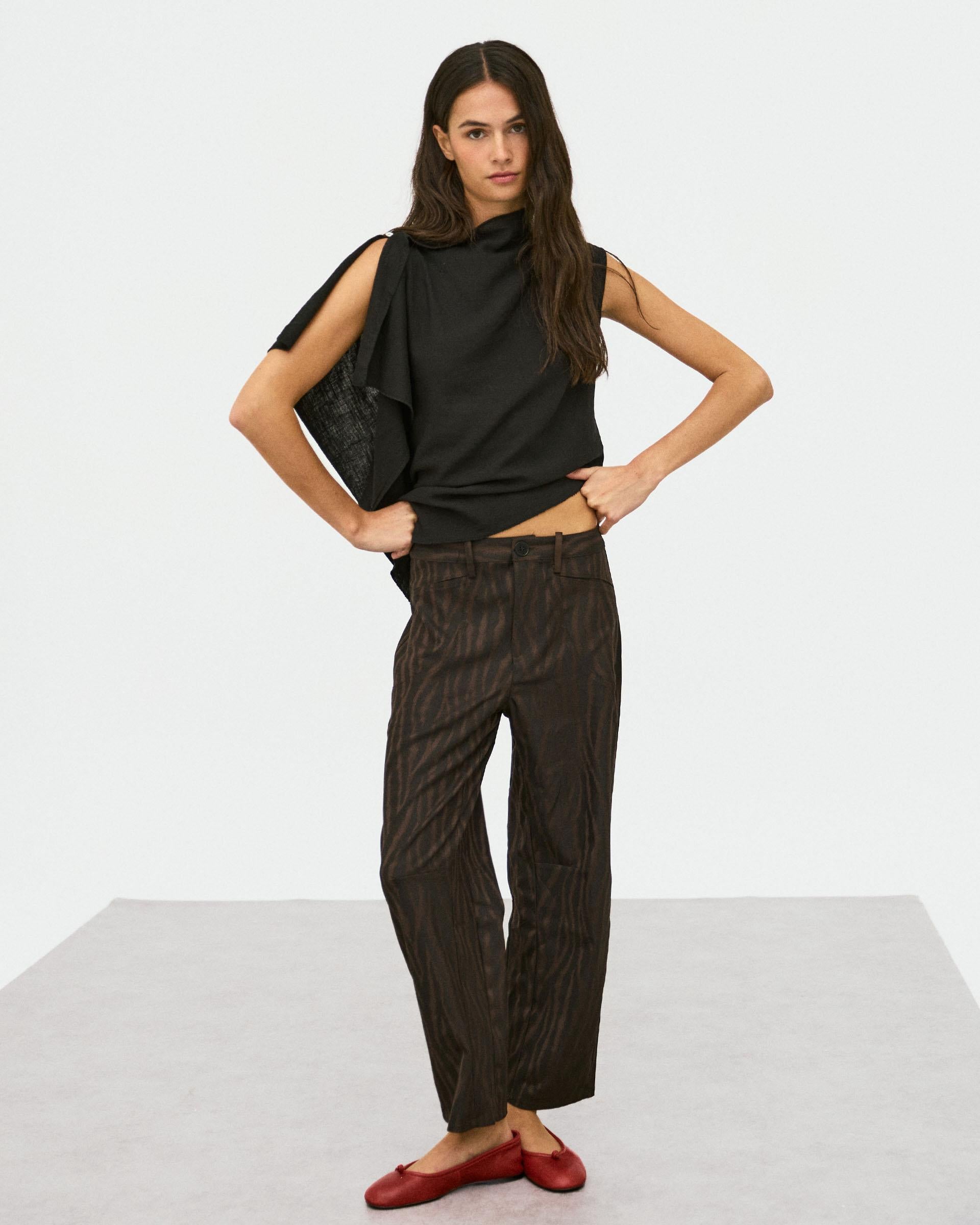 Pantalón Estampado Animal Print Marrón