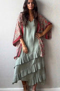 Vestido de 3 volantes caqui