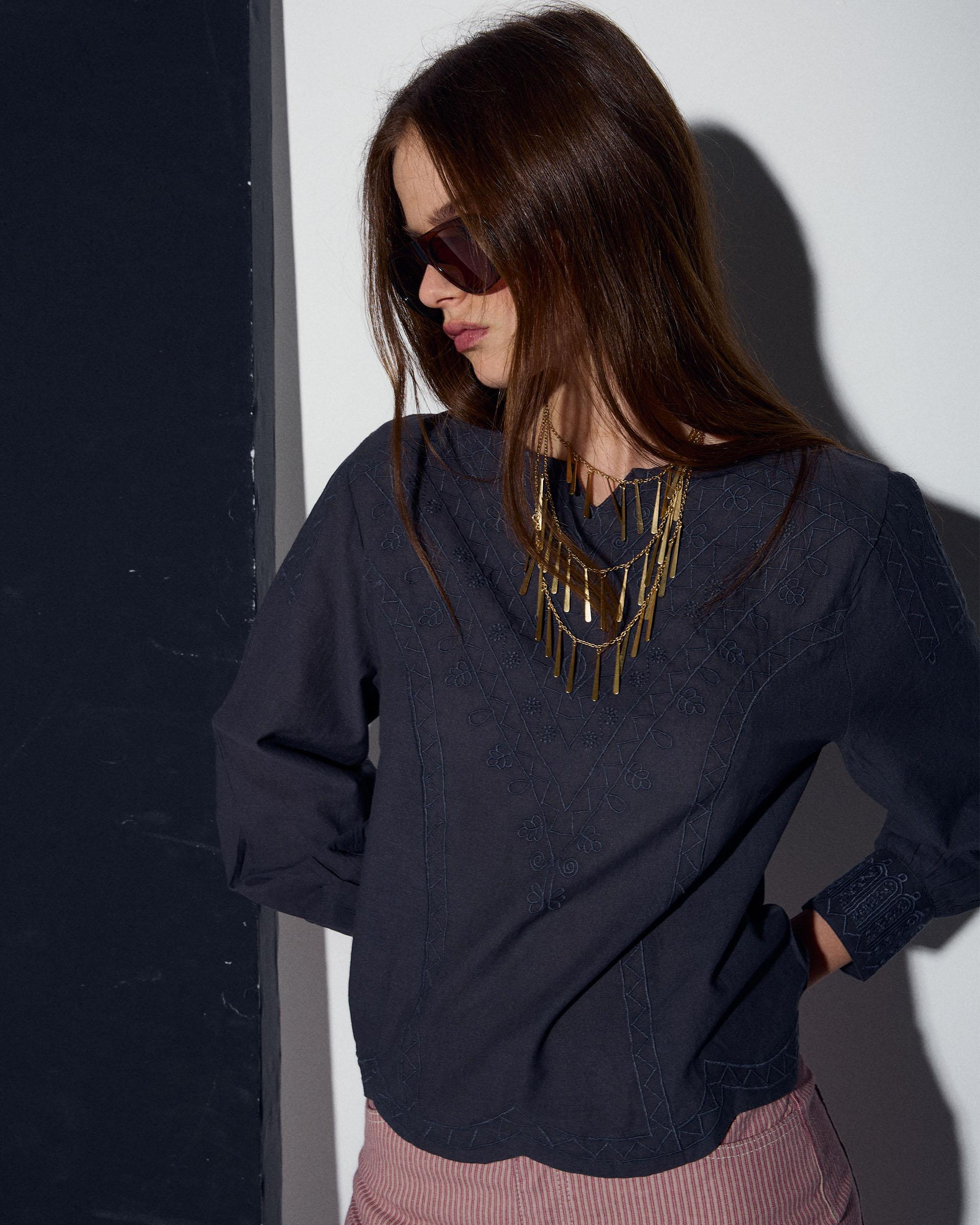 Blusa Bordados Étnicos Antracita