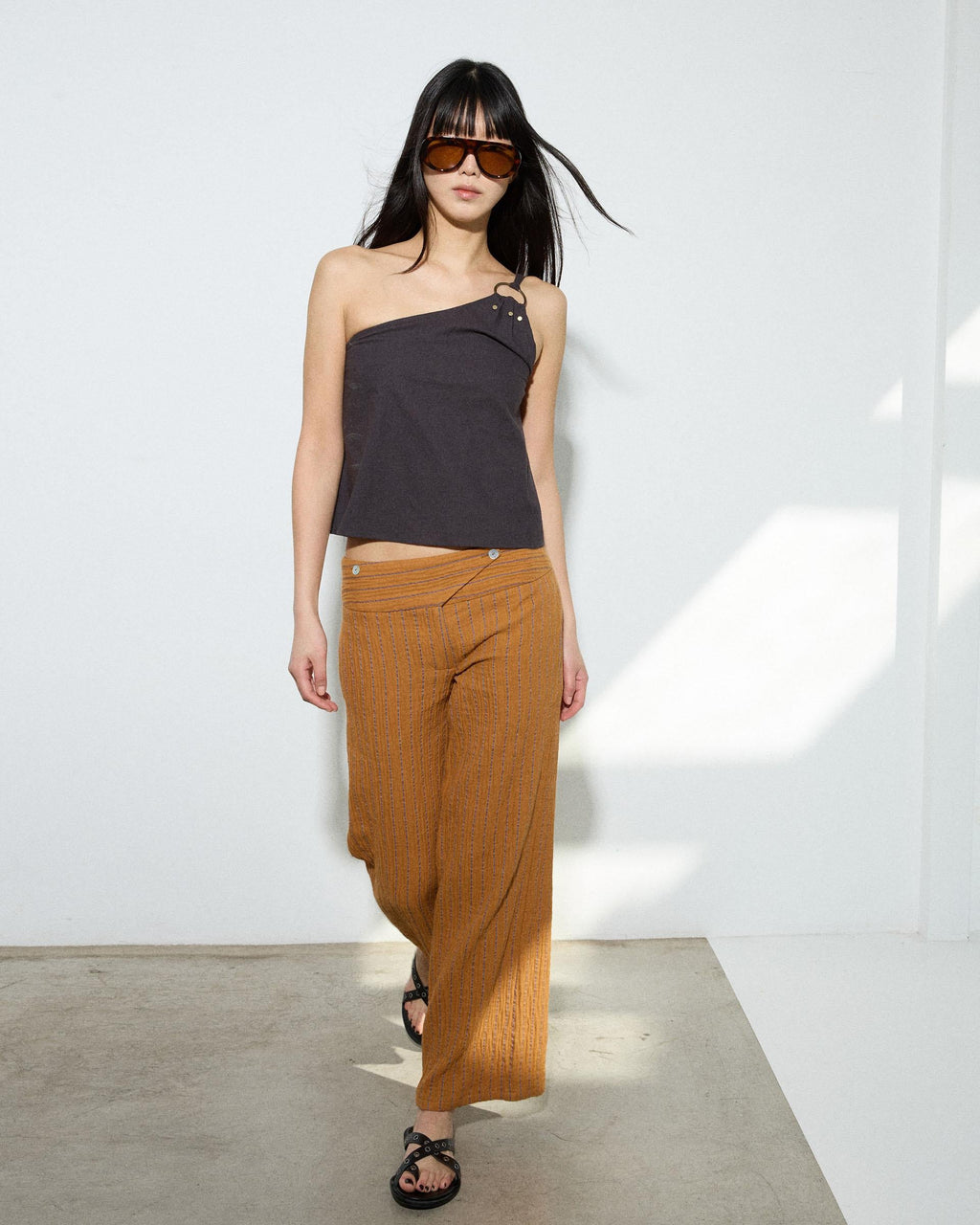 Pantalón Rayas Cinturilla Cruzada Naranja