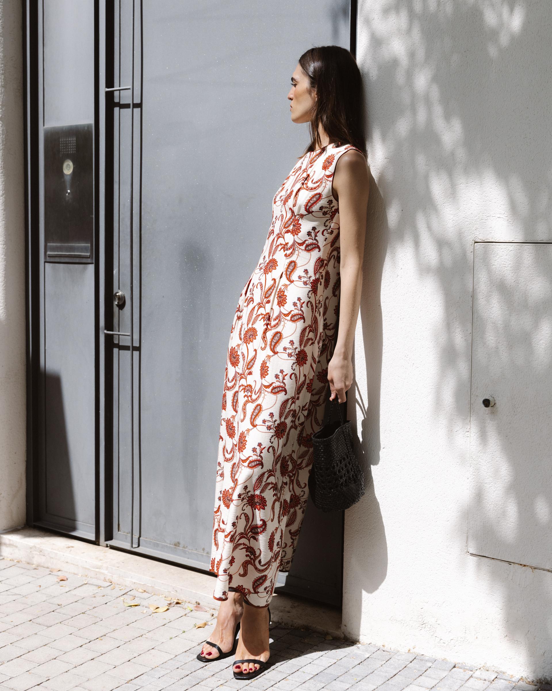 Vestido Sin Mangas Estampado Floral Crudo