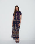 Vestido Lazadas Estampado Étnico Azul Oscuro