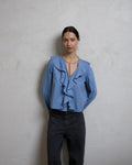 Blusa Cuello V Volantes Azul