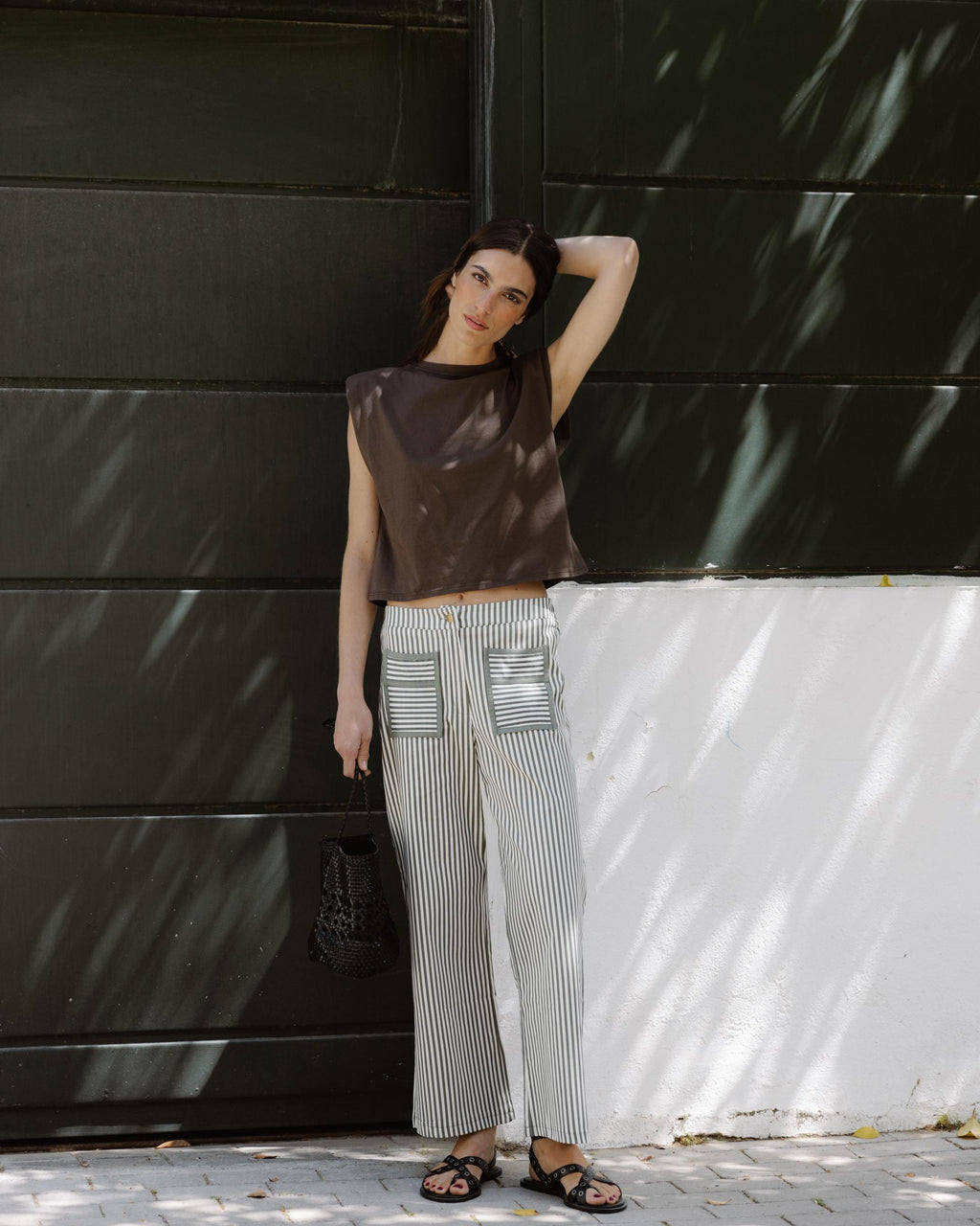 Jeans Rayas Bolsillos Contraste Verde