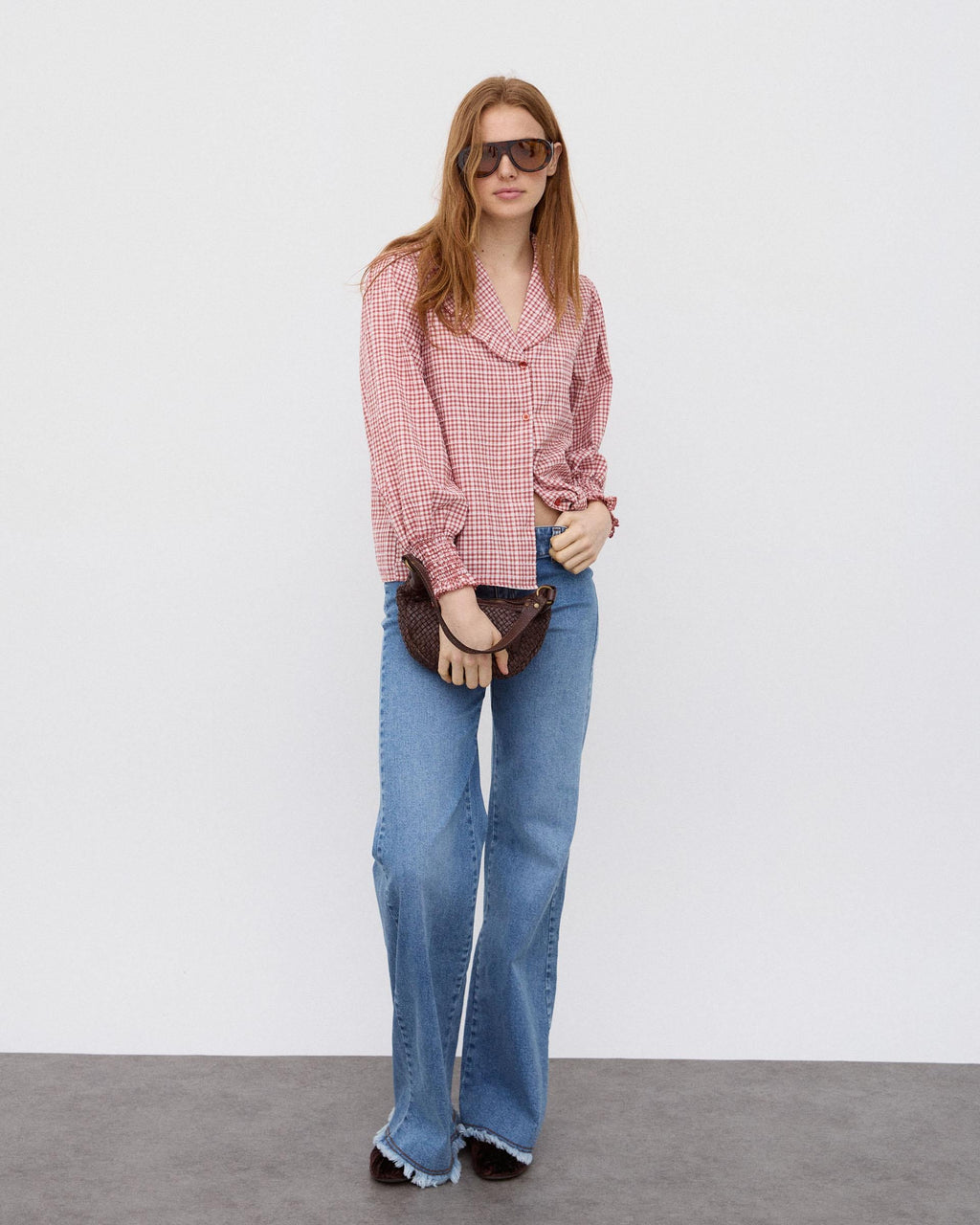 Blusa Volante Cuello Vichy Teja