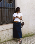 Falda Denim Costuras Azul Oscuro