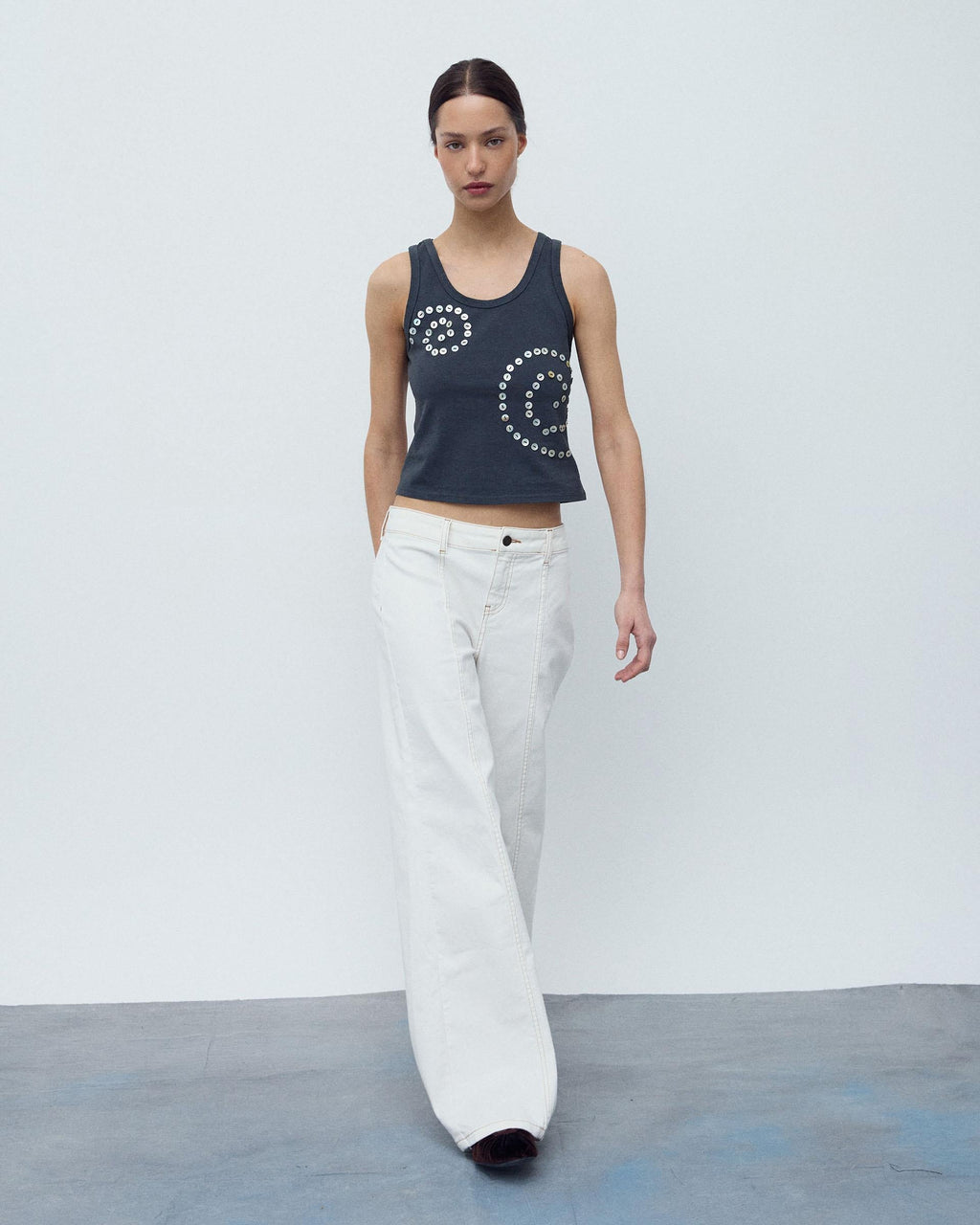 Jeans Costura Pespuntes Blanco