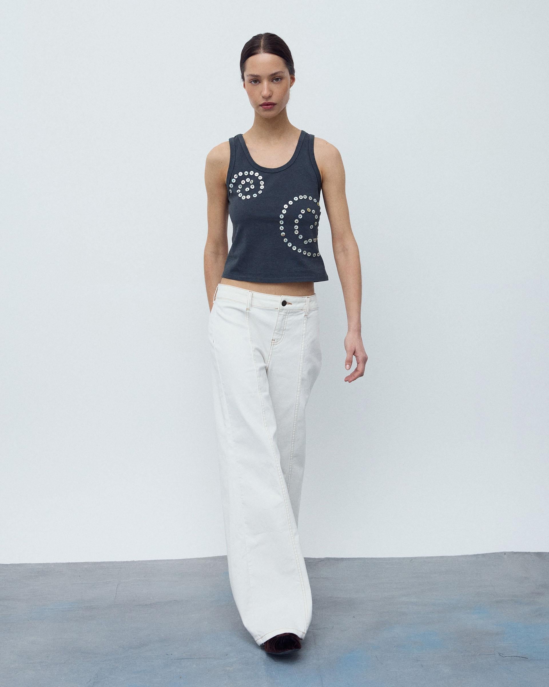 Jeans Costura Pespuntes Blanco