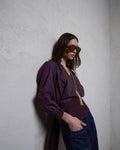 Blusa Escote Pico Estampada Morado