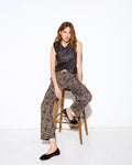 Pantalón Estampado Cuadros Flores Marrón
