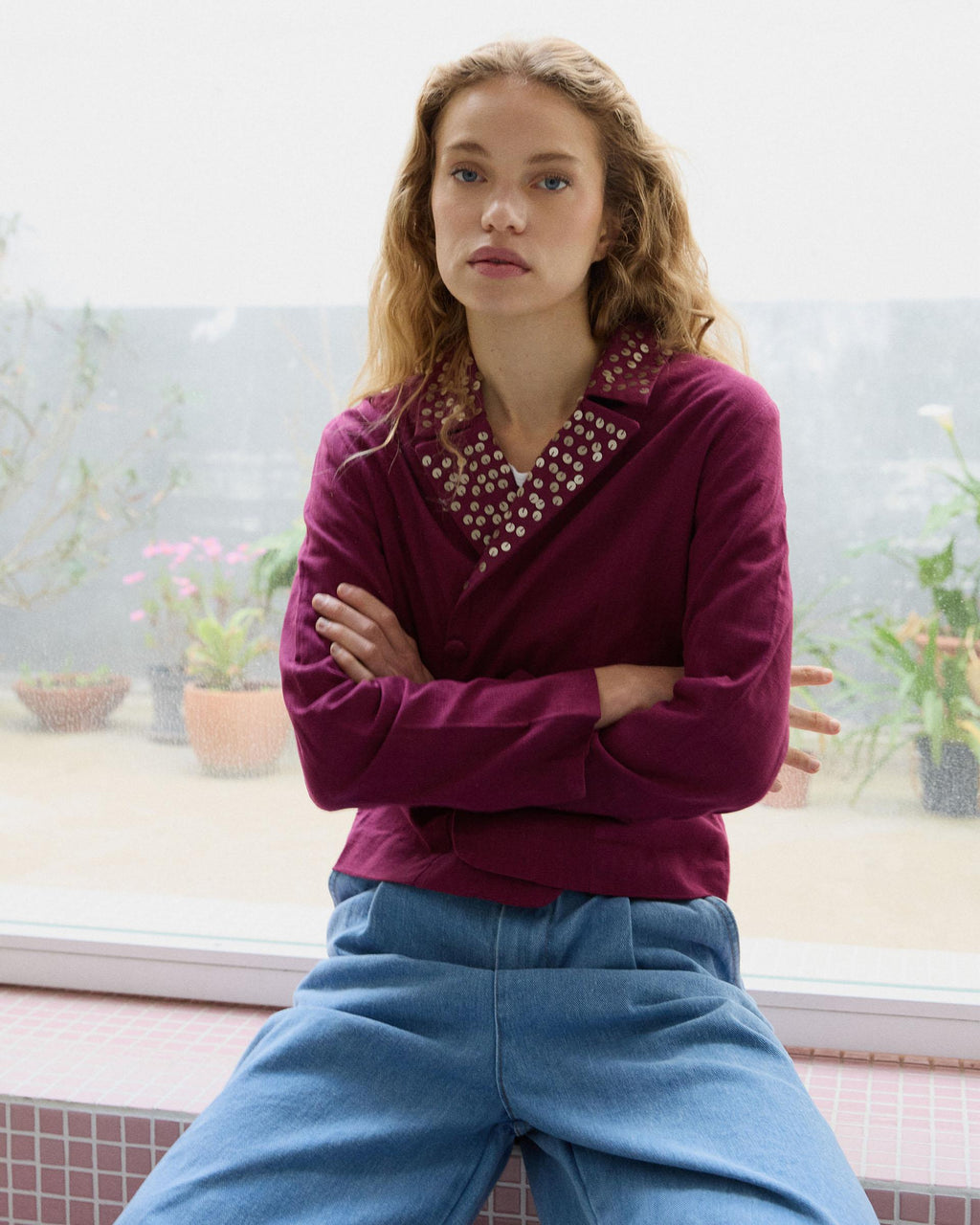 Blazer Lentejuelas Rosa Oscuro