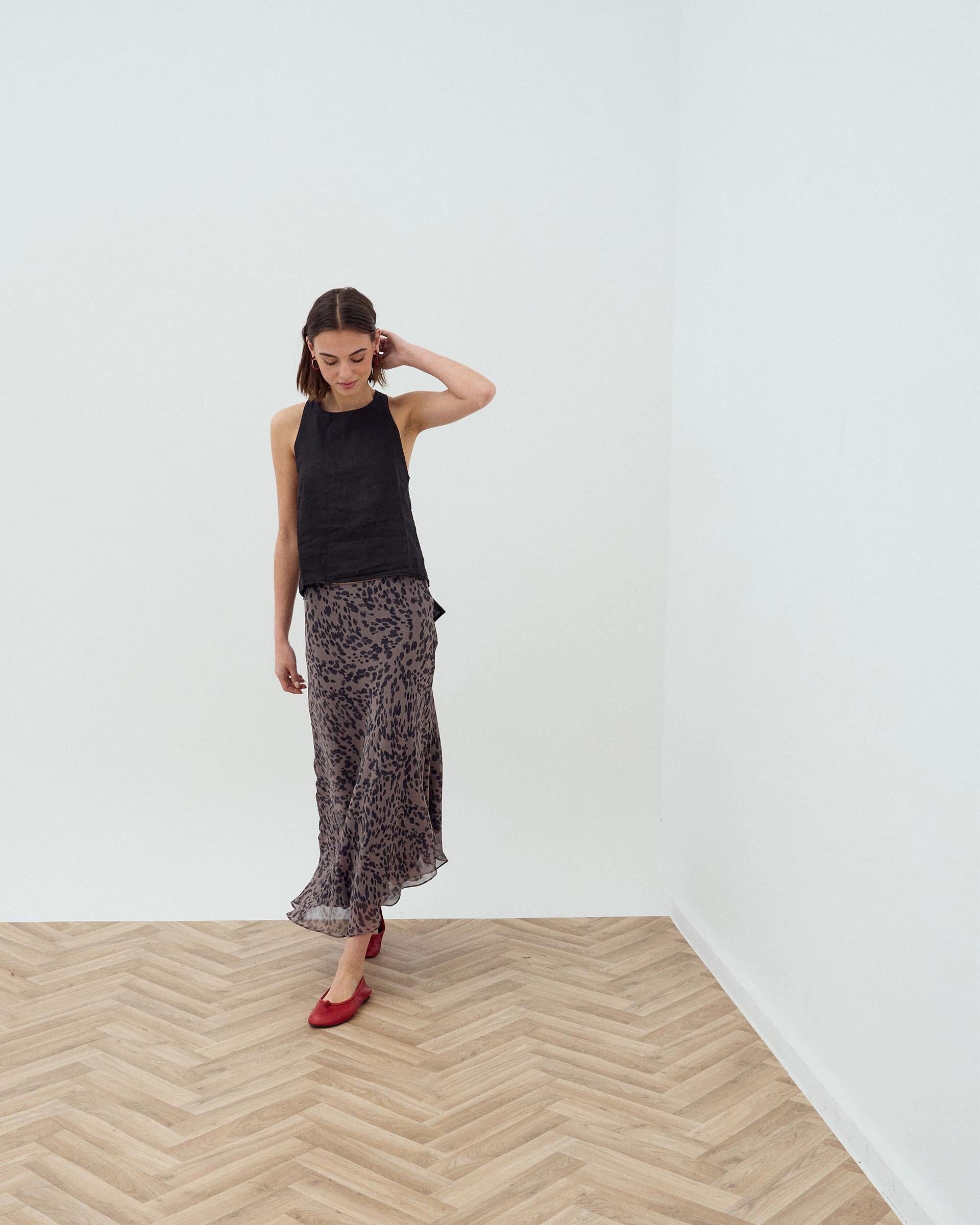 Falda Asimetrica Animal Print Marrón