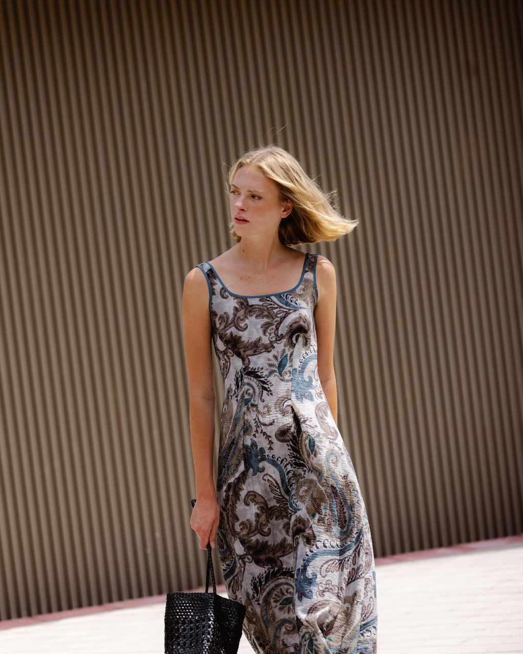 Vestido Tirantes Estampado Ribete Azul