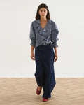 Blusa Volantes Delanteros Vichy Azul Oscuro