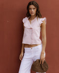Blusa Sin Mangas Volantes Rayas Rosa