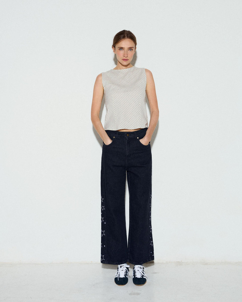 Top Estampado Rayas Diagonales Blanco