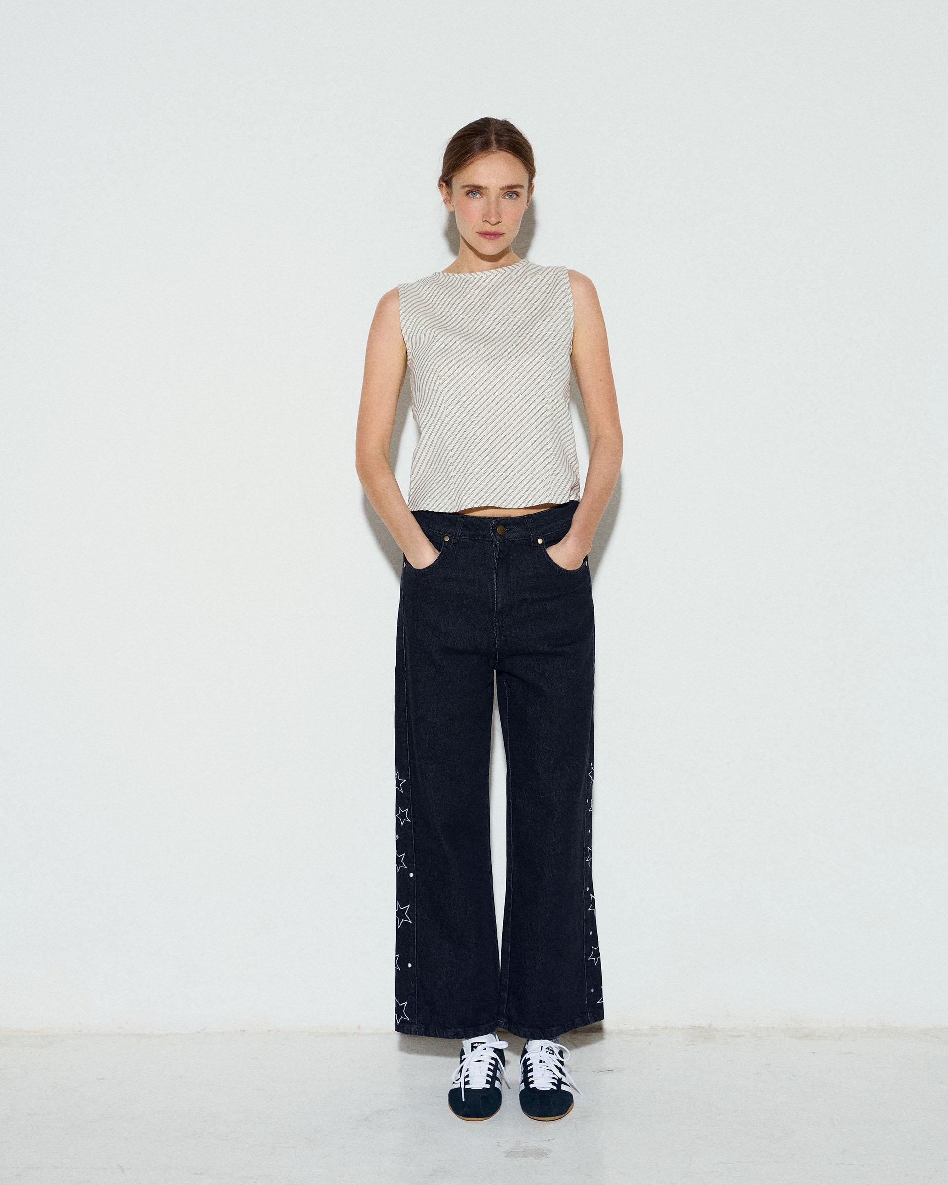 Top Estampado Rayas Diagonales Blanco