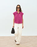 Camisa Sin Mangas Pliegues Fucsia