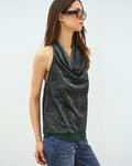 Top Halter Terciopelo Estampado Floral Verde Oscuro