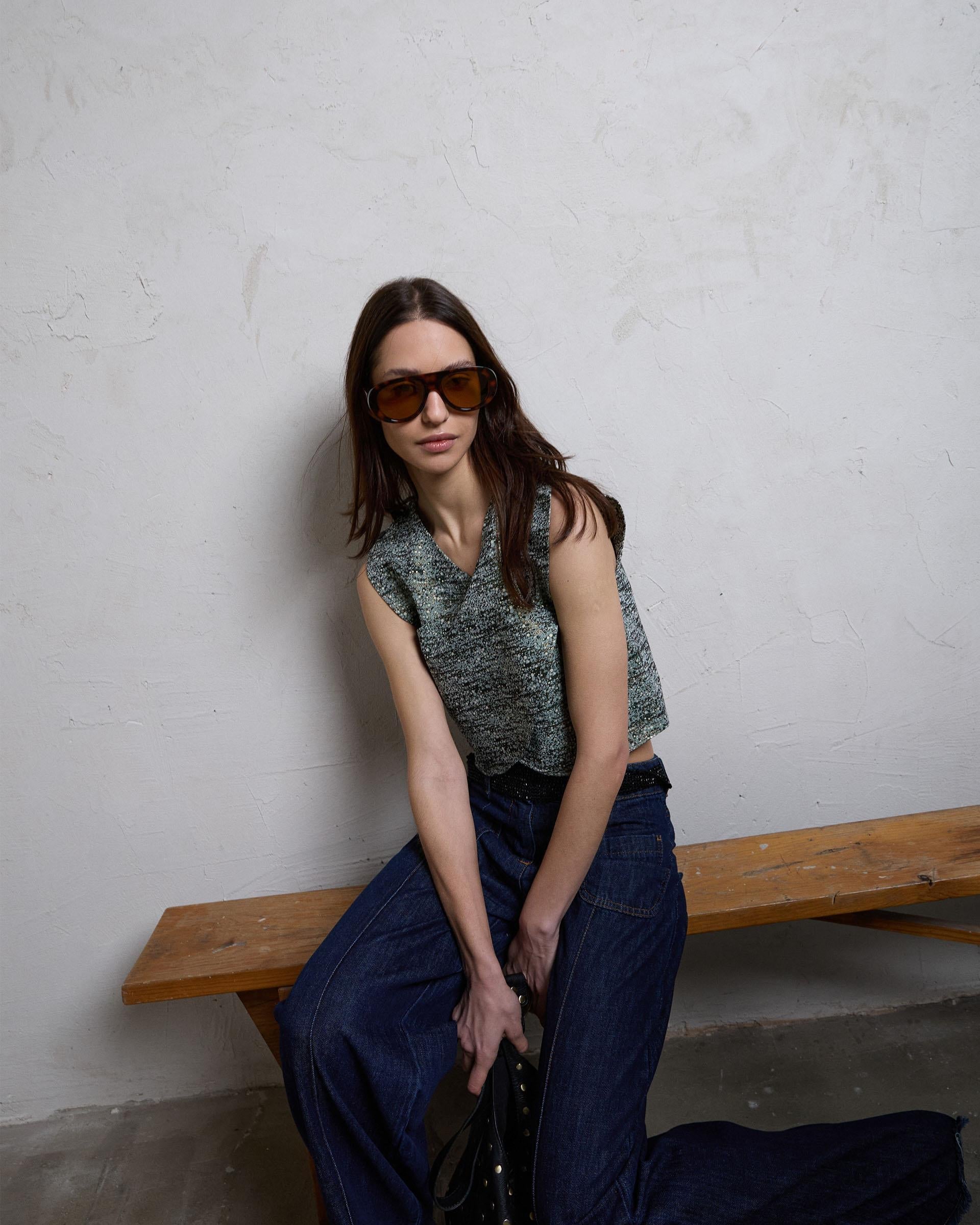 Top Cruzado Jacquard Verde Agua