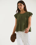 Blusa Jaretas Con Lino Verde Oscuro