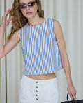 Top Sin Mangas Cuello Redondo Rayas Azul