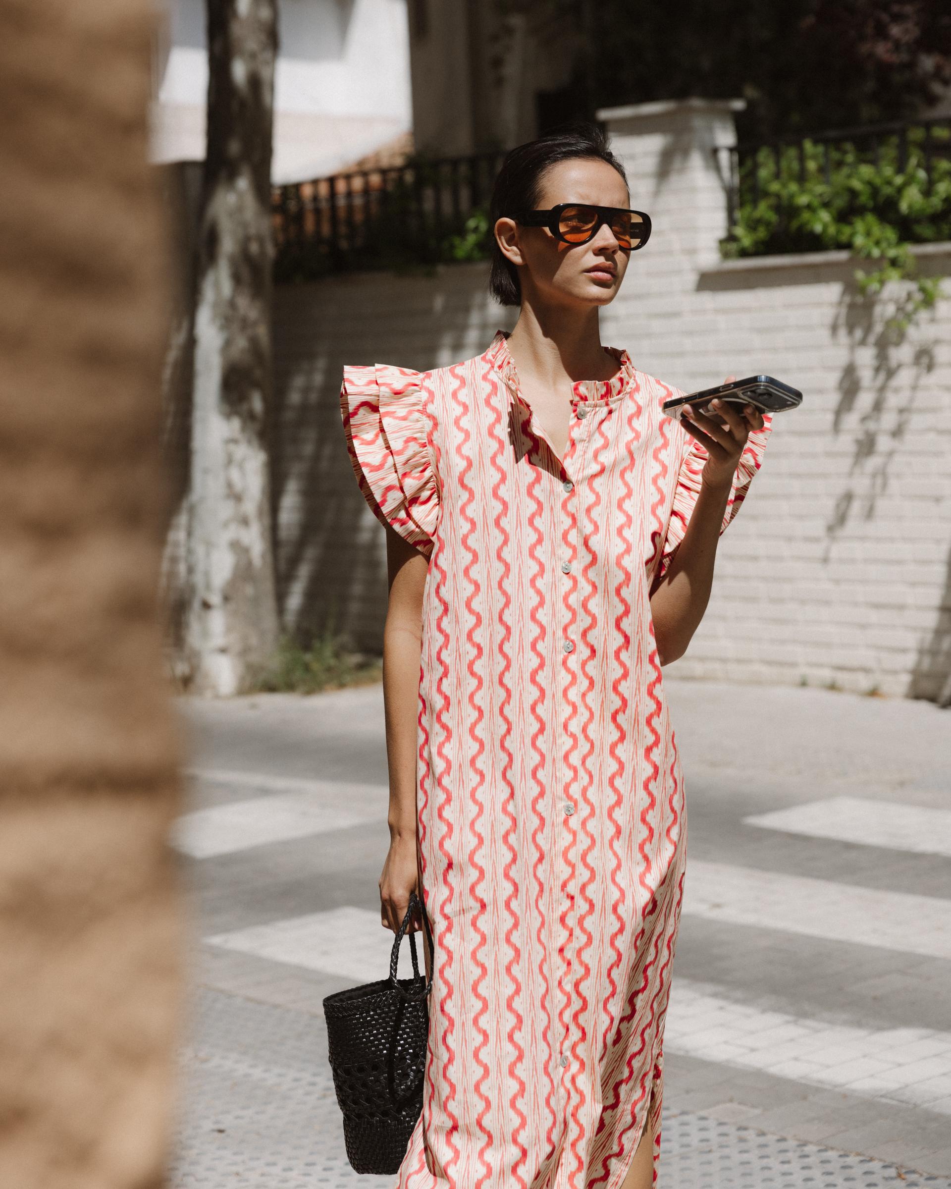Vestido Camisero Volantes Rosa