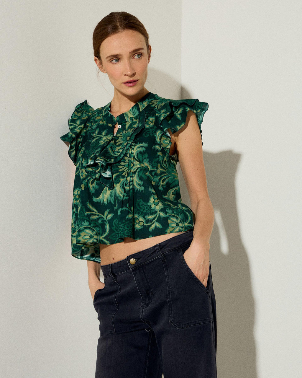 Blusa Sin Mangas Estampado Floral Verde