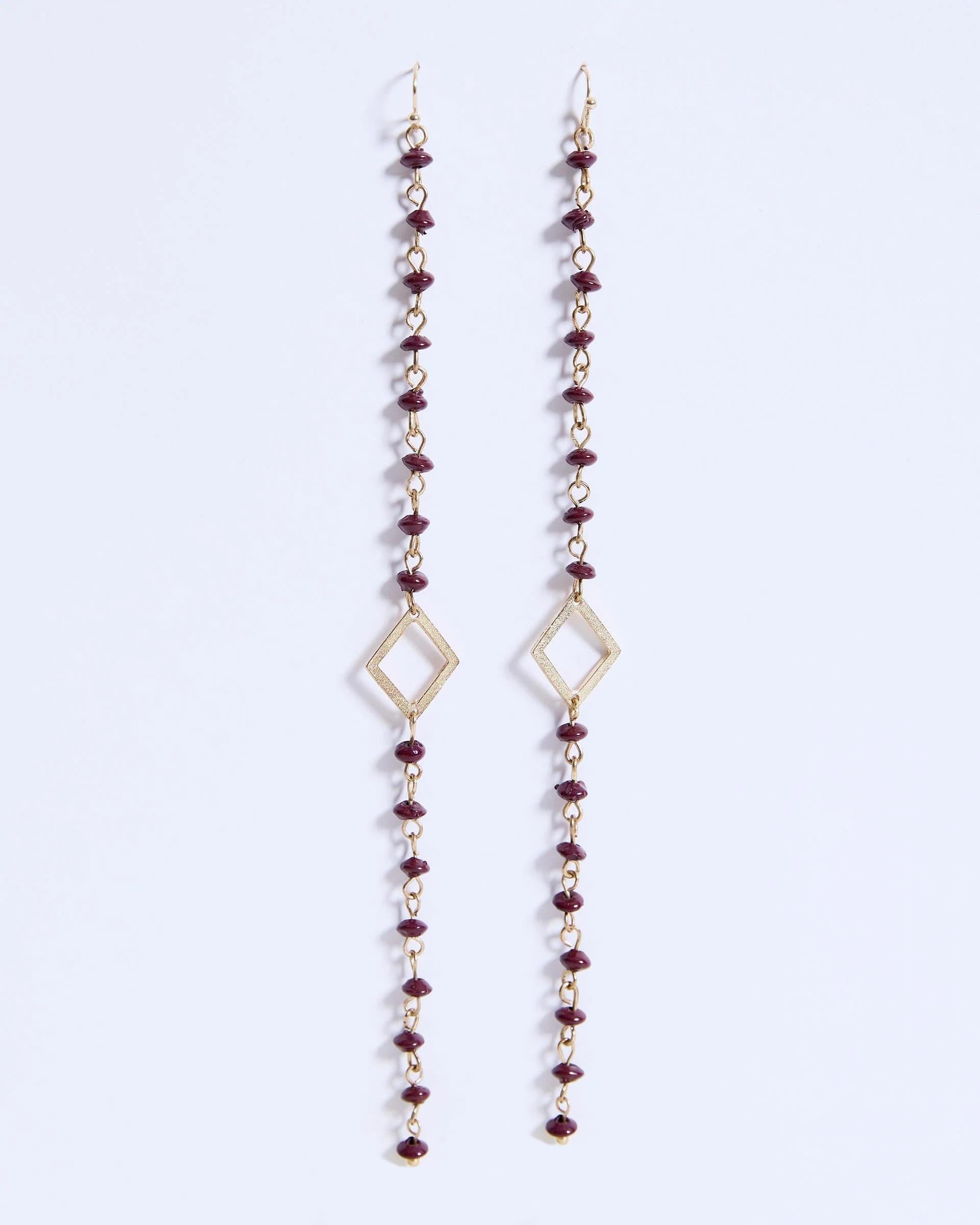 Pendientes Tiras Piedras Rombo Granate