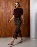 Pantalón Rayas Detalle Terciopelo Teja
