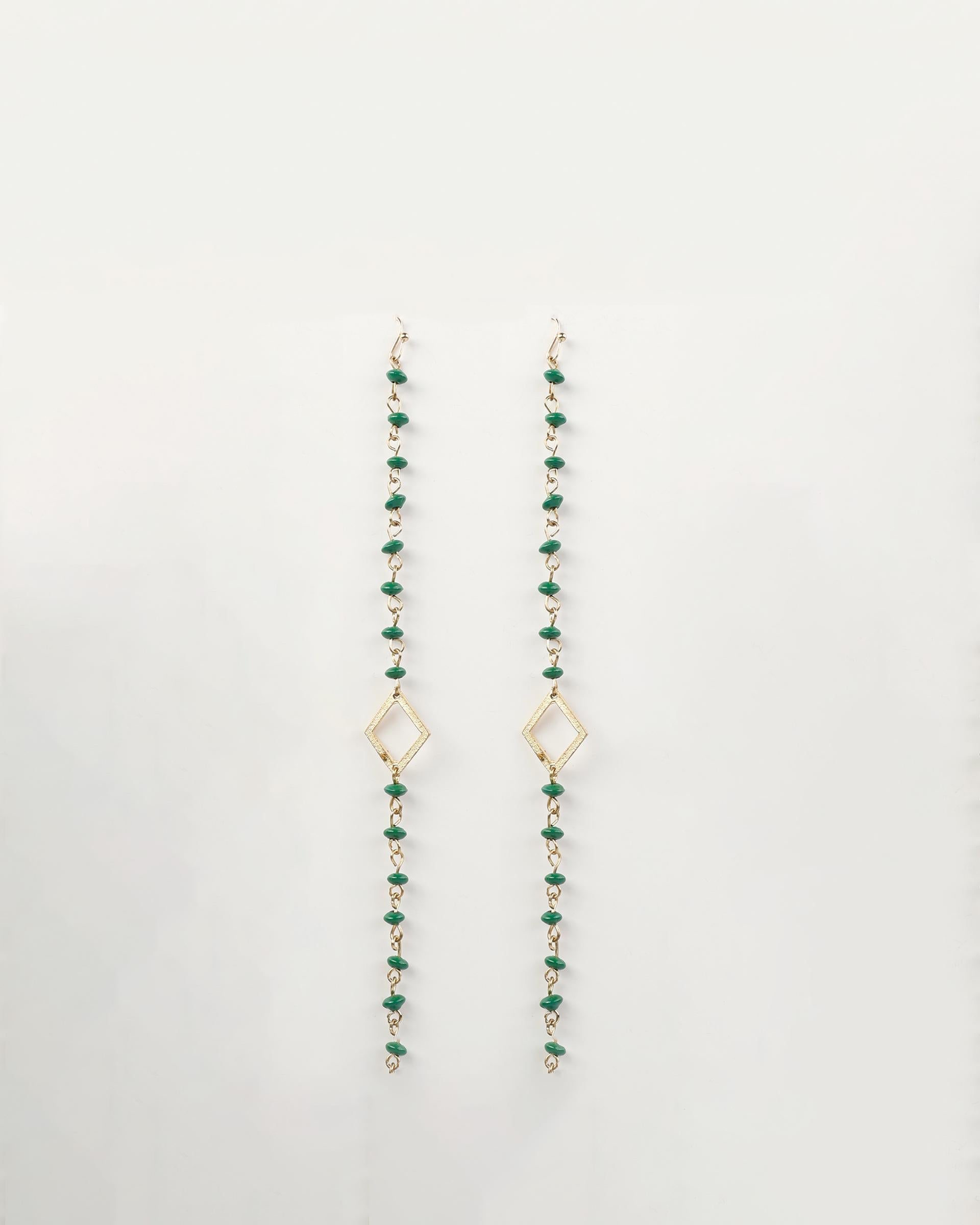 Pendientes Tiras Piedras Rombo Verde