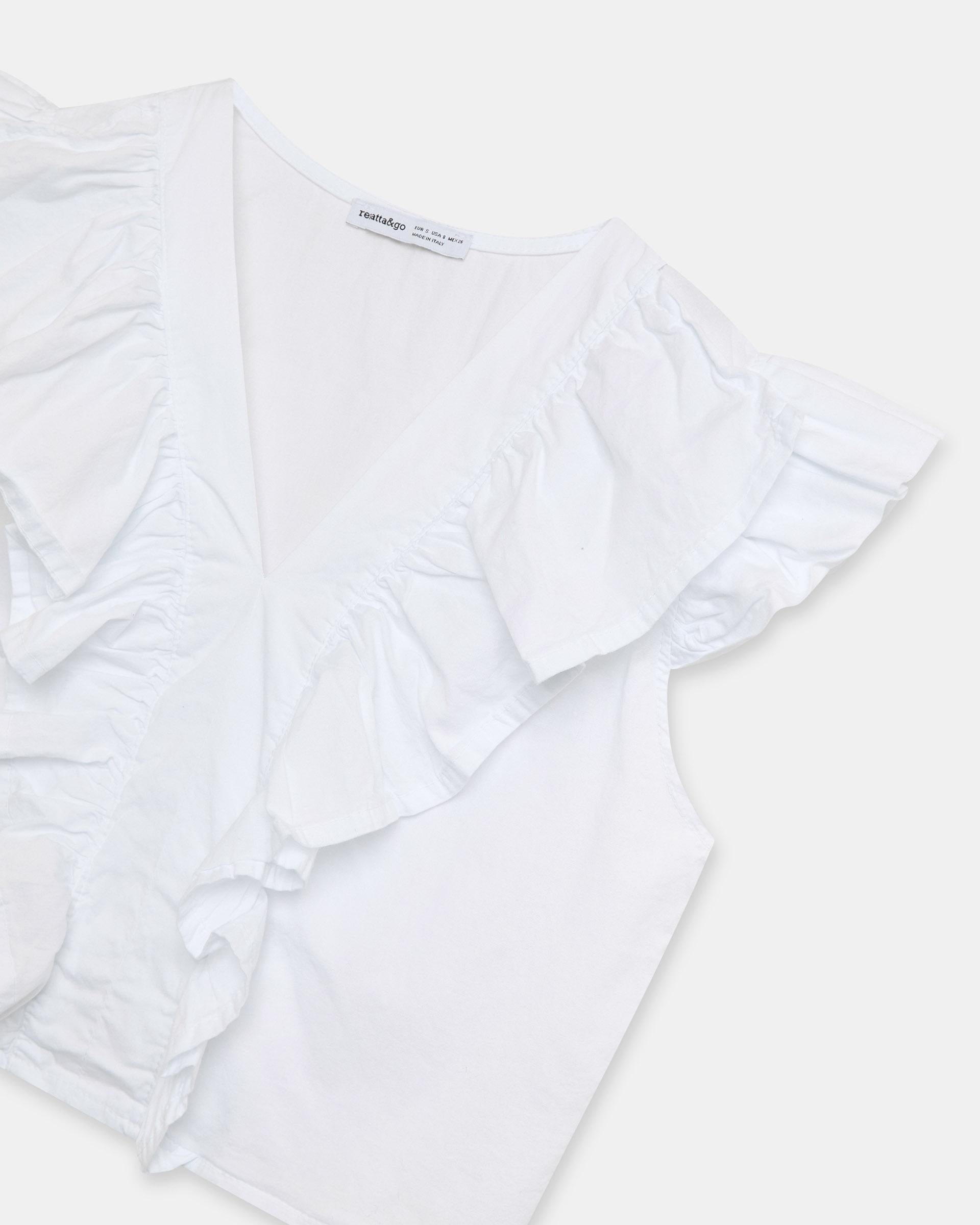 Top Escote Pico Volantes Blanco