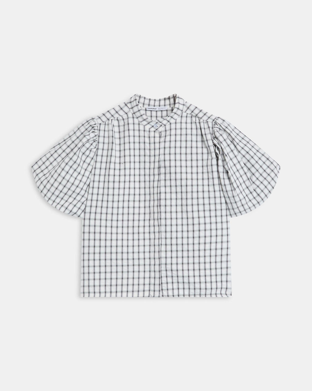 Blusa Manga Abullonada Cuadros Blanca