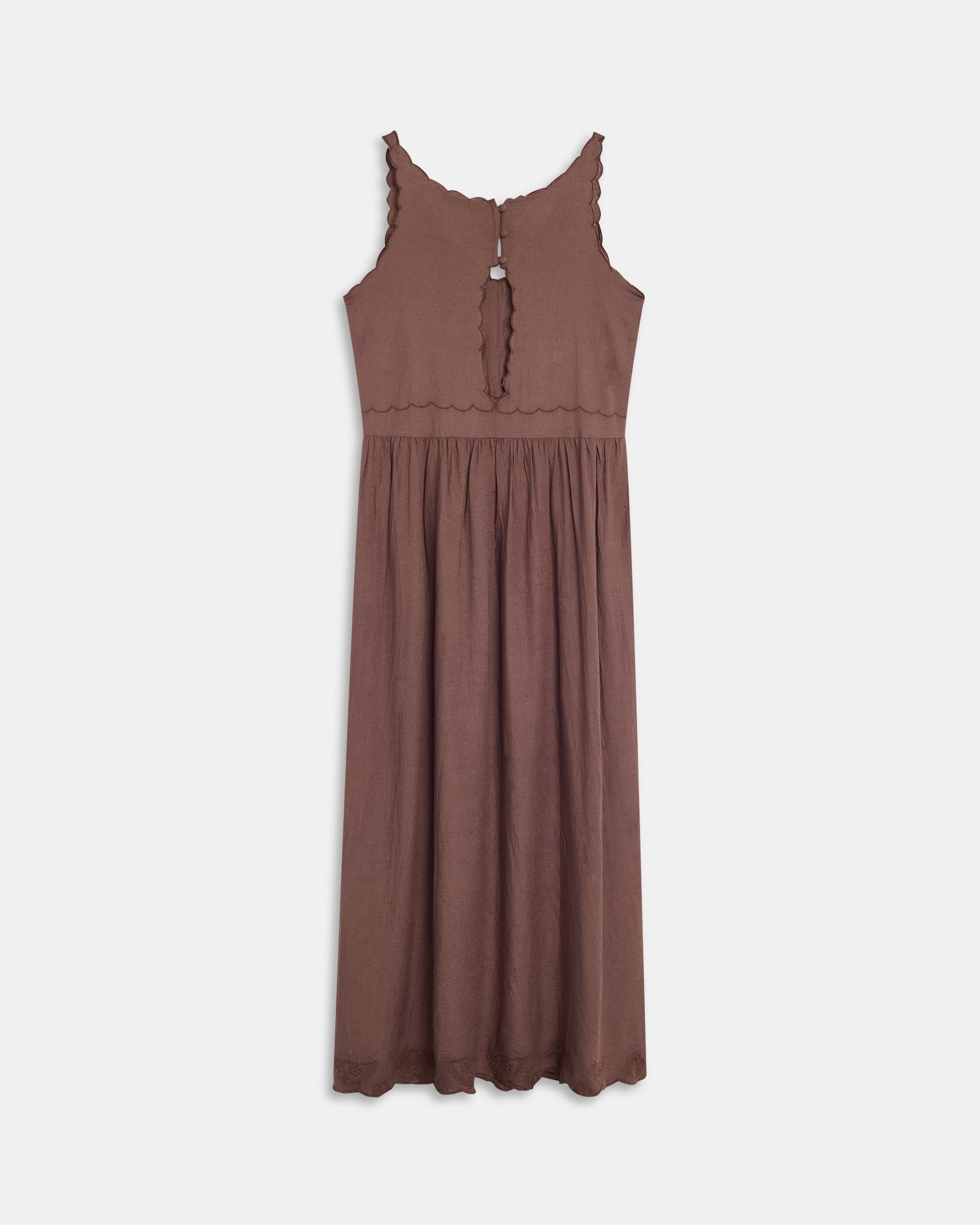 Vestido Bordados Festoneado Marrón