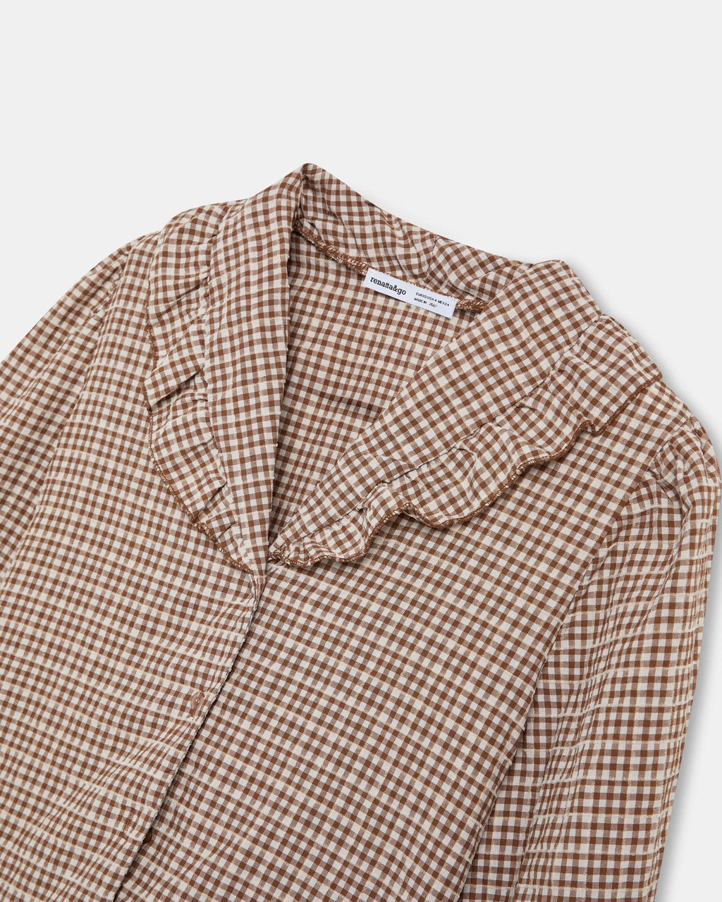 Blusa Volante Cuello Vichy Marrón