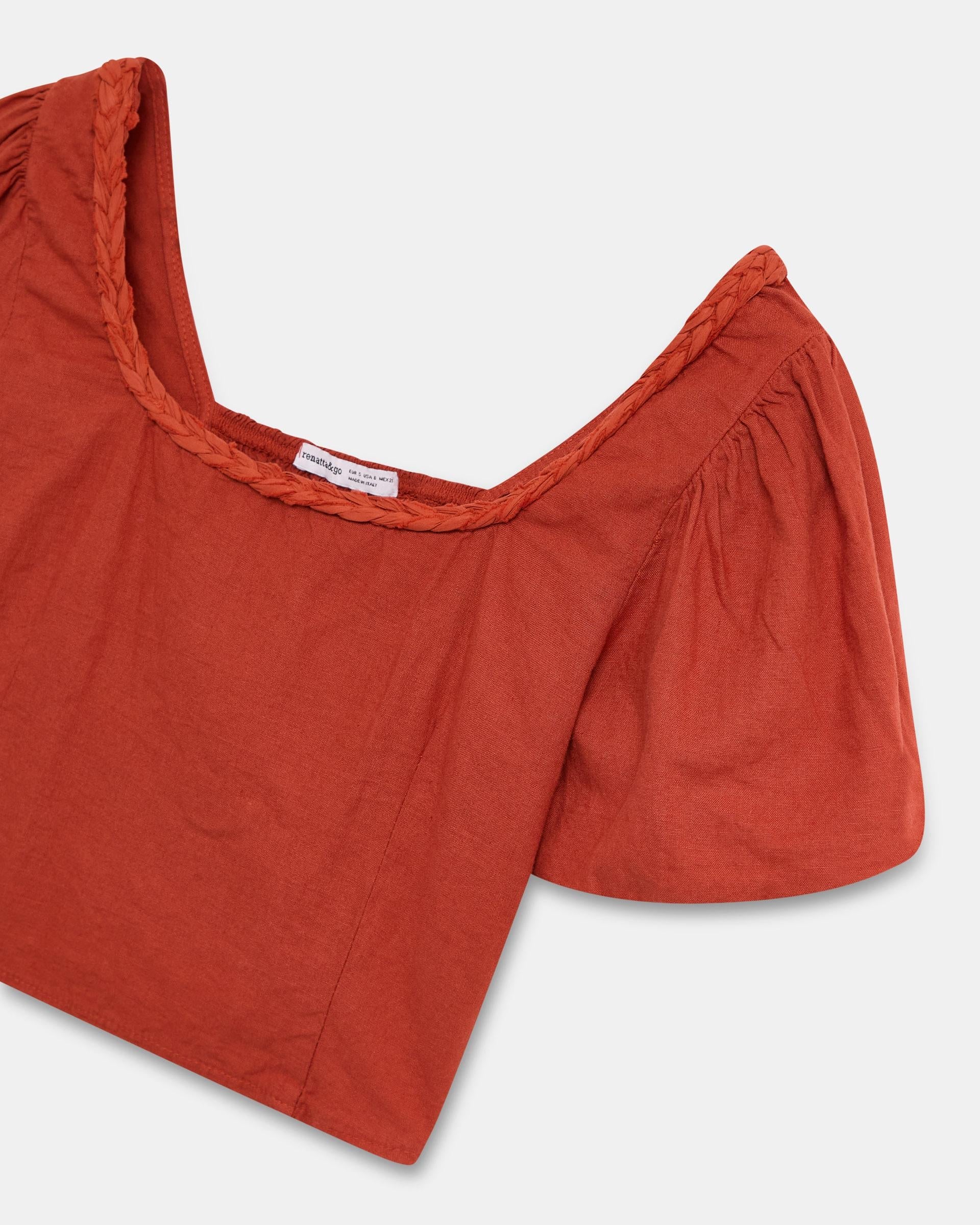 Top Manga Abullonada Escote Espalda Naranja