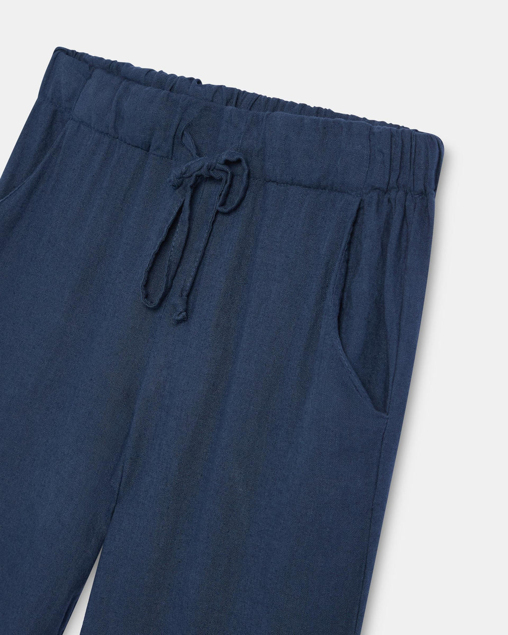 Pantalón Fluido Cordon Con Lino Azul Marino