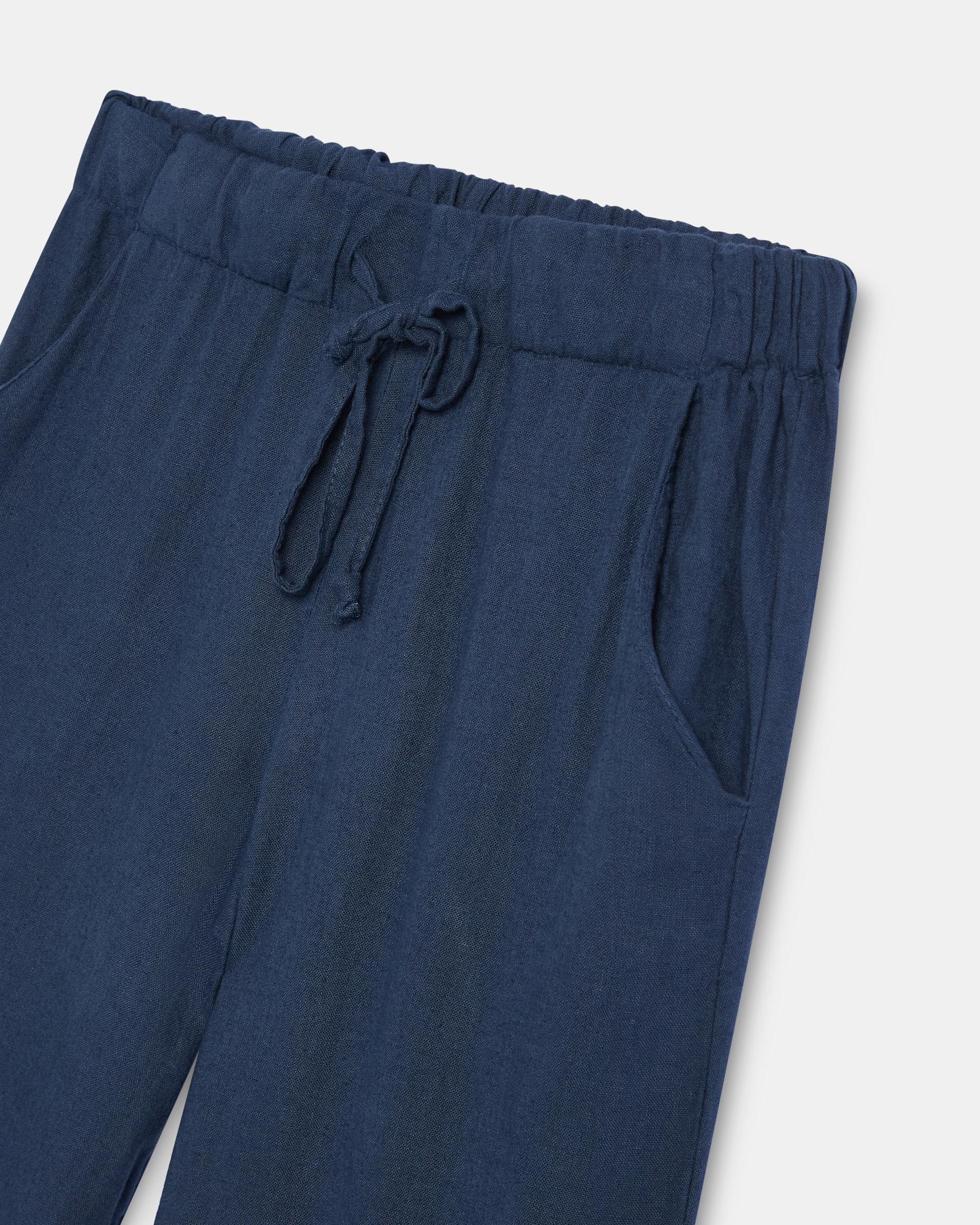 Pantalón Fluido Cordon Con Lino Azul Marino
