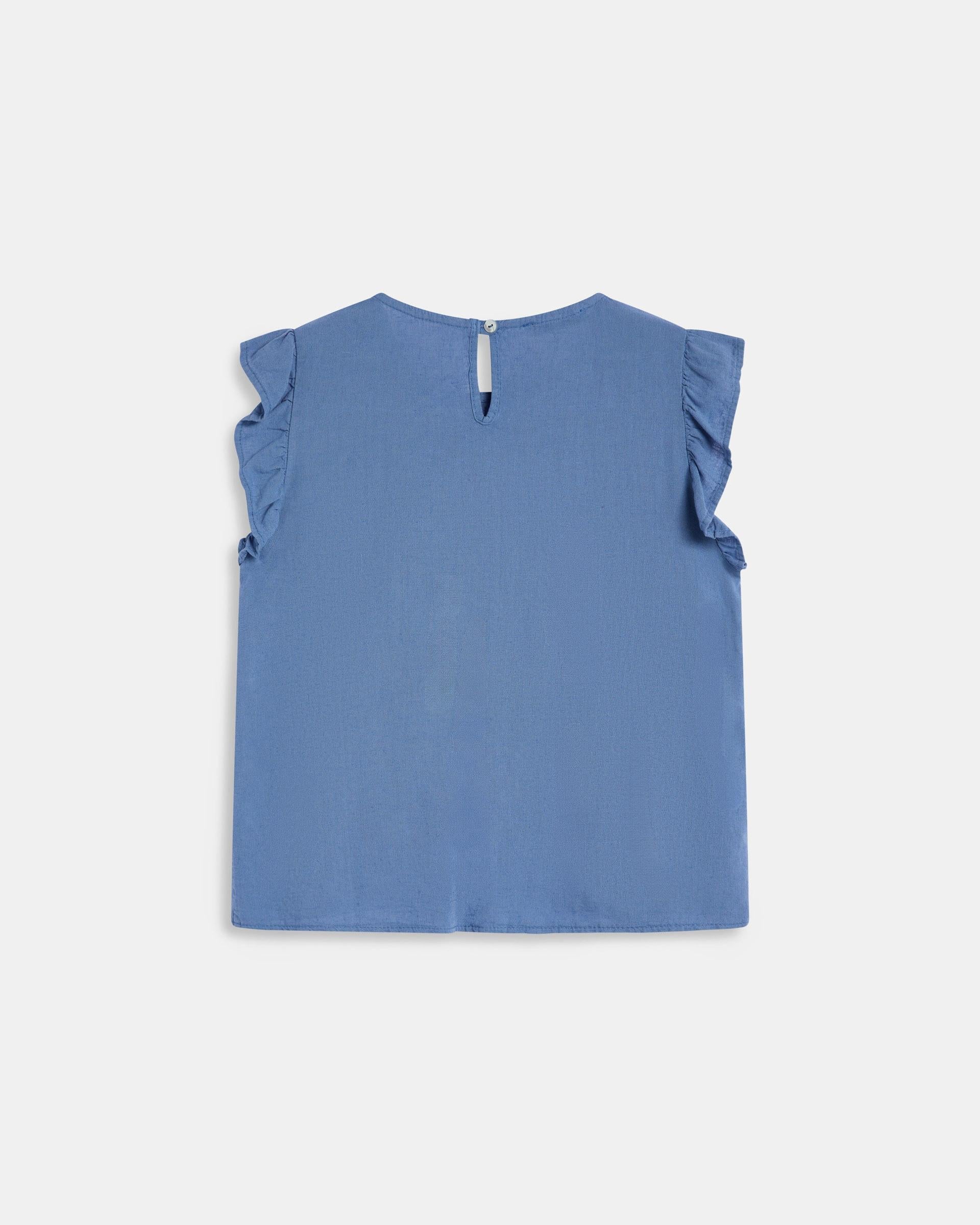 Blusa Volantes Mangas Azul Oscuro