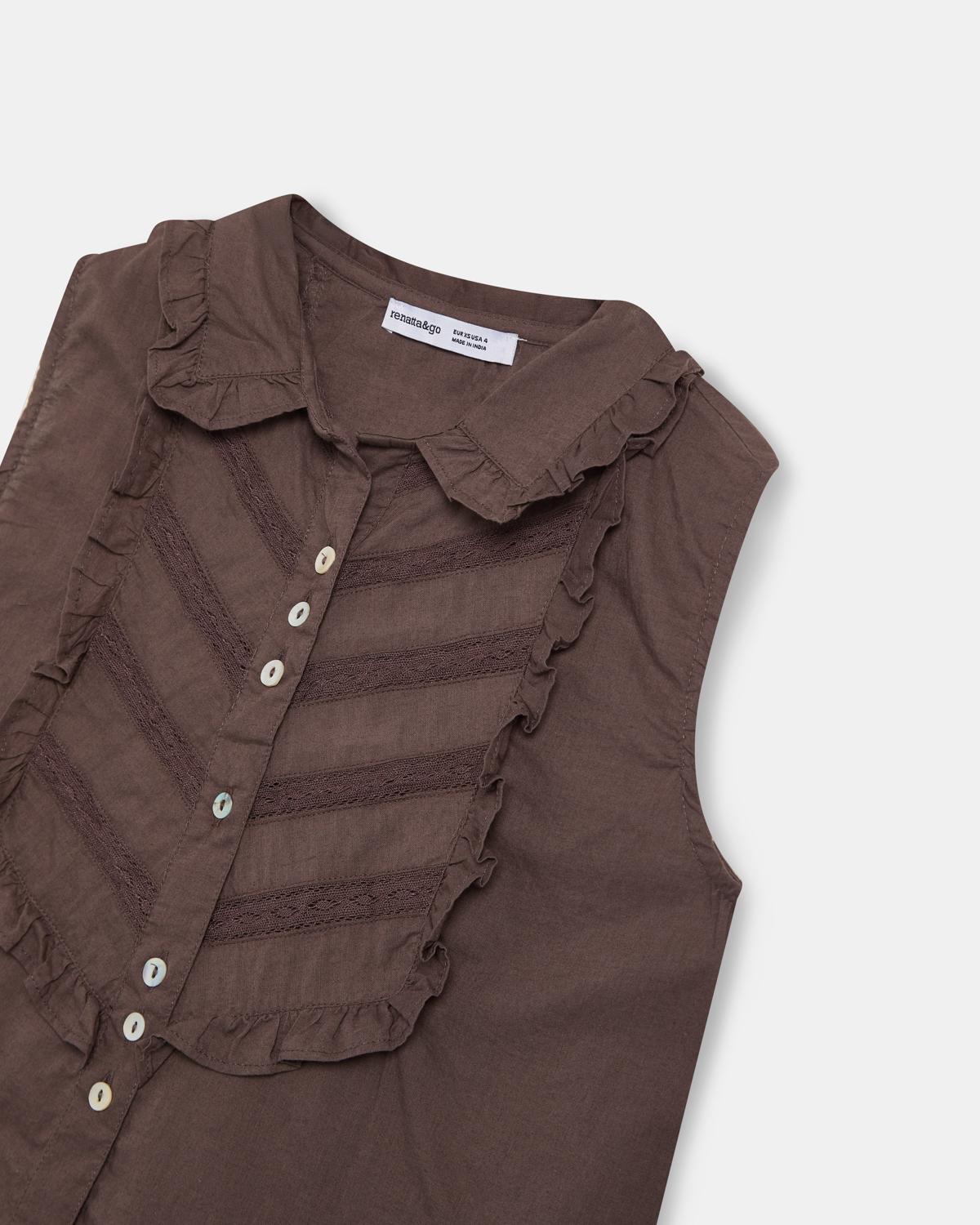 Blusa Sin Mangas Pechera Marrón