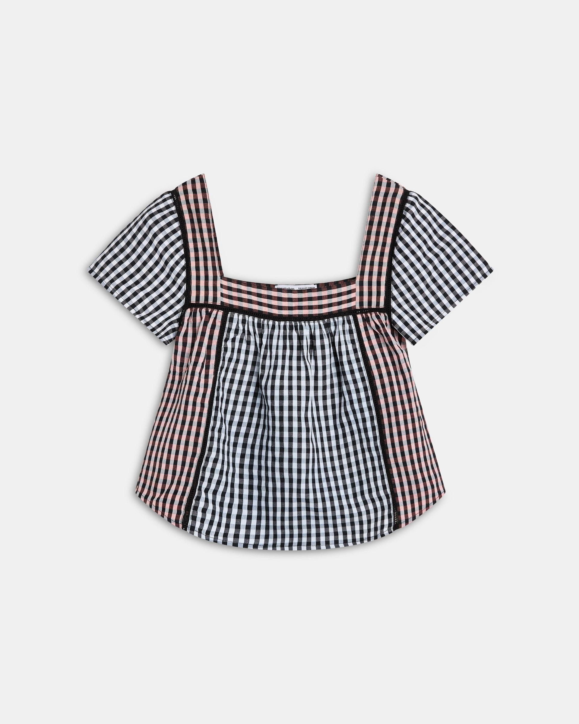 Blusa Cuadros Vichy Contraste Negro