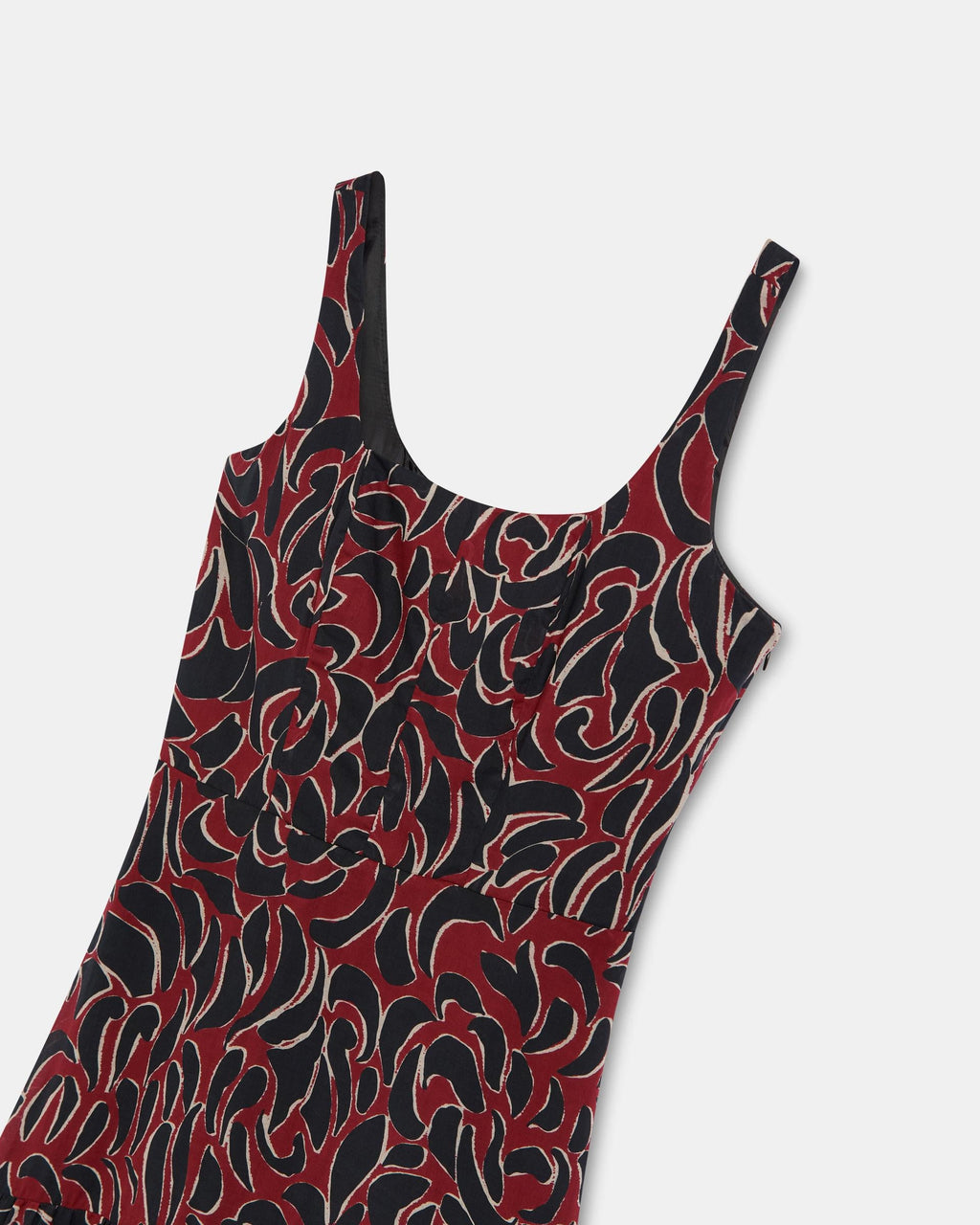 Vestido Tirantes Cortes Estampado Granate