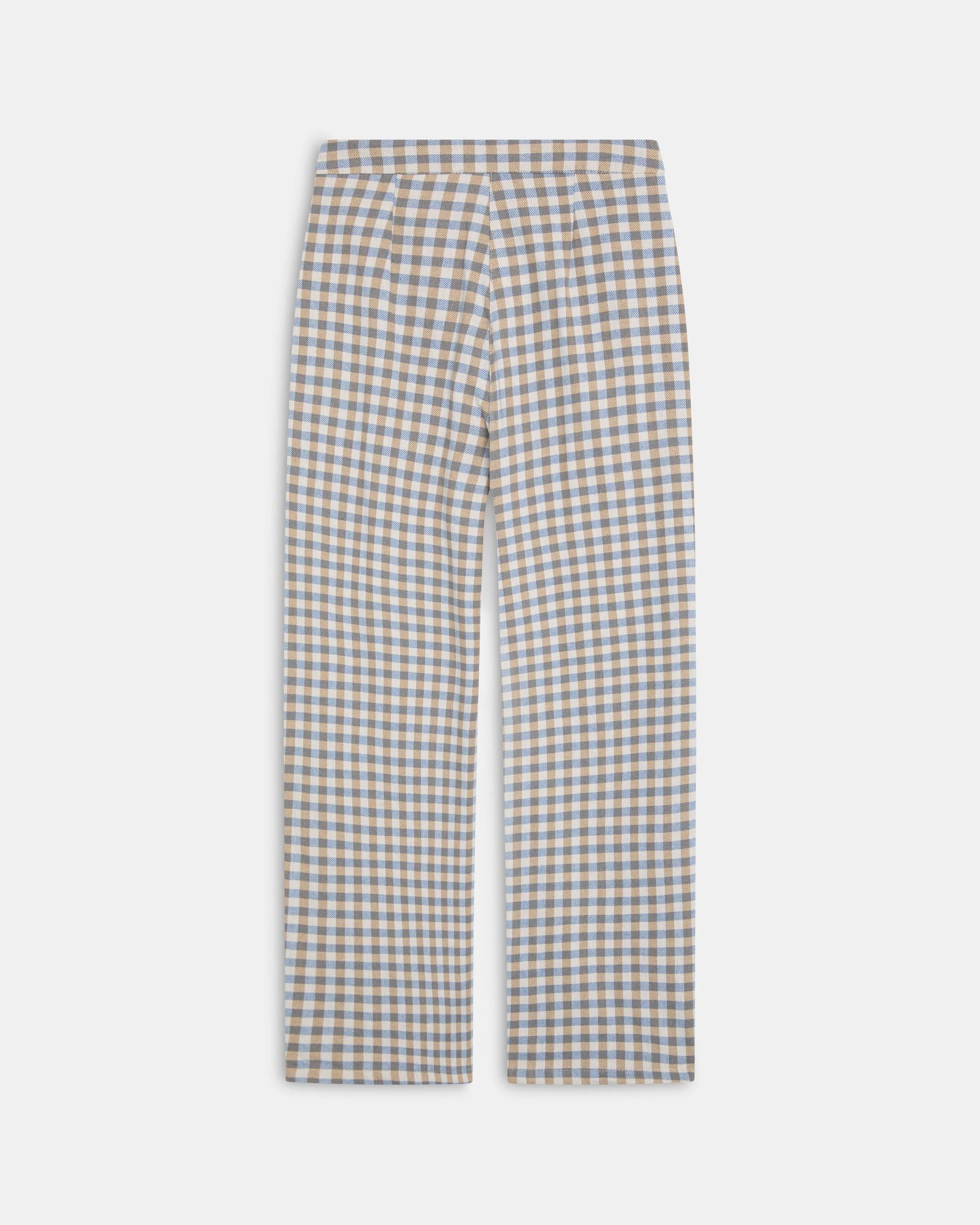 Pantalón Wide Leg Pinzas Cuadros Vichy Azul