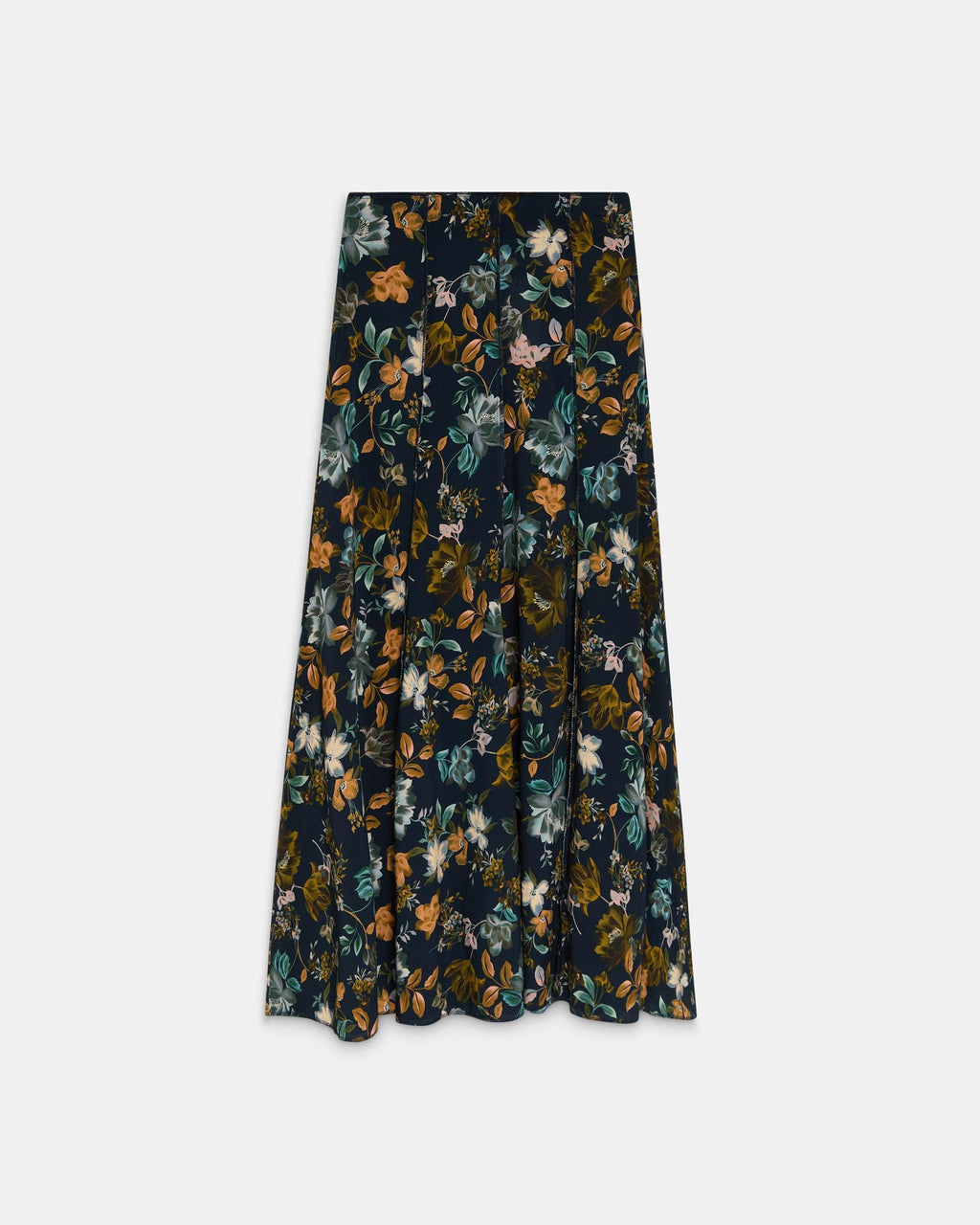 Falda Larga Nervios Estampado Floral Azul Marino
