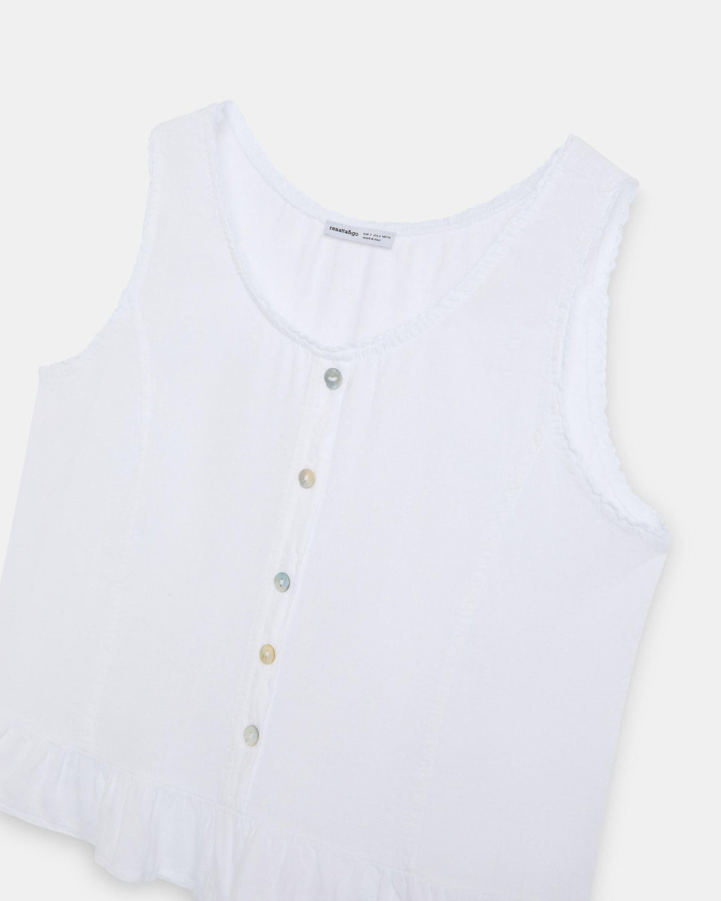 Top Botones Volante Bajo Con Lino Blanco
