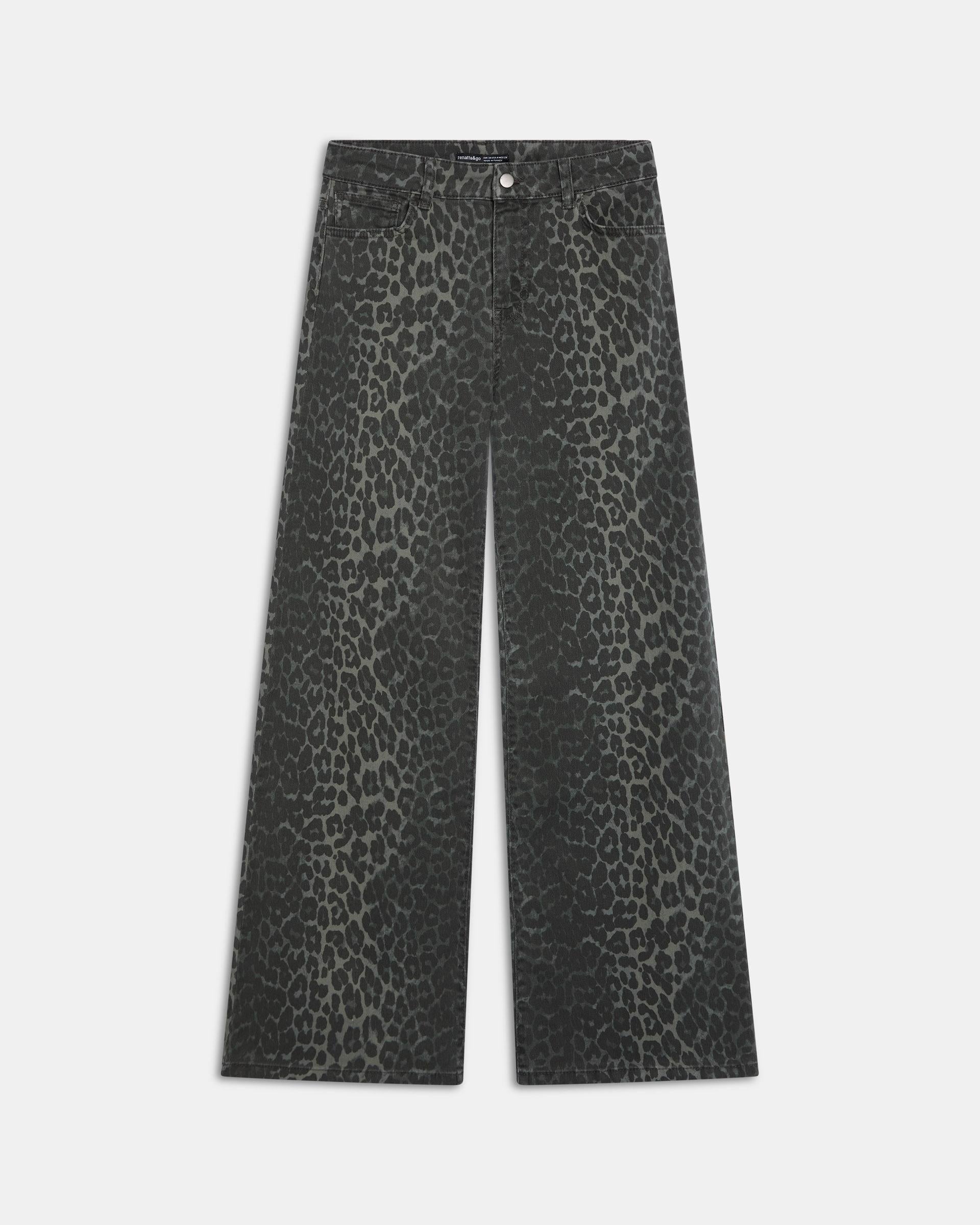 Jeans Wide Leg Animal Print Gris